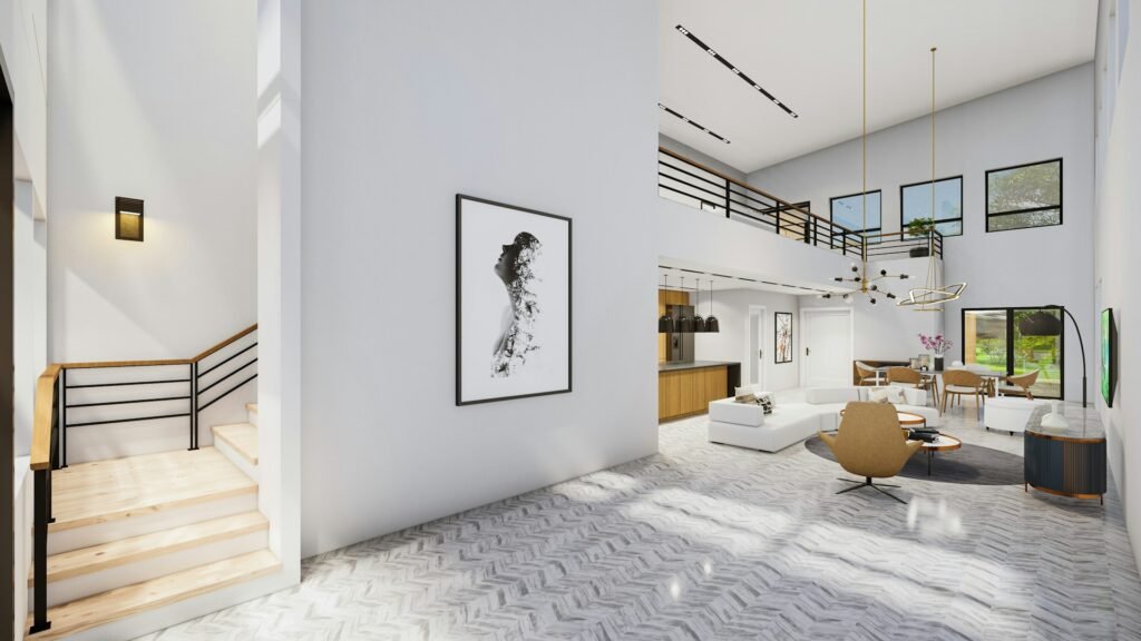 Interior de casa moderna diseñada con herramientas 3D